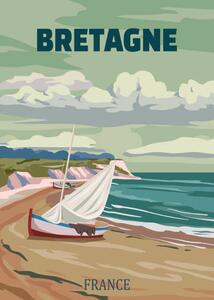 Ilustrácia Travel poster Bretagne France, vintage sailboat,, VectorUp