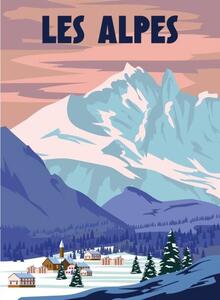 Ilustrácia Les Alpes Ski resort poster, retro., VectorUp