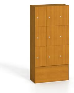 Drevená šatníková skrinka s odkladacími boxami, 9 boxov, 1700 x 900 x 420 mm, cylindrický zámok, čerešňa
