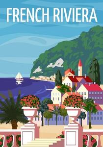 Ilustrácia French Riviera Nice coast poster vintage., VectorUp