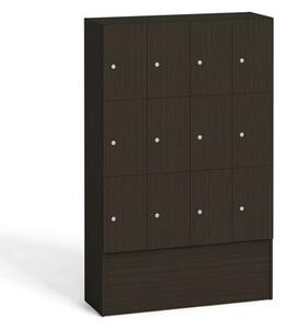 Drevená odkladacia skrinka s úložnými boxami, 12 boxov, 1700 x 1200 x 420 mm, cylindrický zámok, wenge