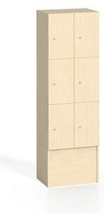 Drevená odkladacia skrinka s úložnými boxami, 6 boxov, 1700 x 600 x 420 mm, cylindrický zámok, breza
