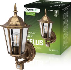 LUMILED vonkajšie nástenné svietidlo s detektorom pohybu vintage 230V zásuvka E27 nástenné svietidlo vonkajšie svietidlo nástenné svietidlo hliník patina sklo IP44 odolné proti striekajúcej vode