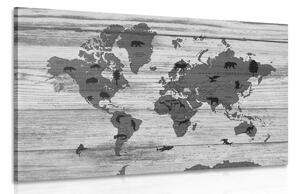 Obraz čiernobiela mapa na drevenom podklade Varianta: 60x40