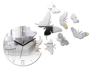 Moderné nástenné hodiny MIRROR BUTTERFLIES (nalepovacie hodiny na stenu)