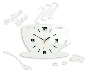 Moderné nástenné hodiny COFFE TIME 3D WHITE (nalepovacie hodiny na stenu)