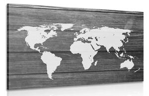 Obraz čiernobiela mapa sveta s dreveným pozadím Varianta: 60x40