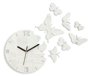 Moderné nástenné hodiny MOTÝLE WHITE white (nalepovacie hodiny na stenu)