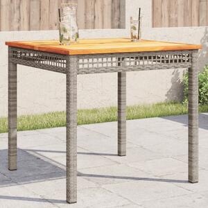 Záhradný stôl sivý 80x80x75 cm polyratan akáciové drevo