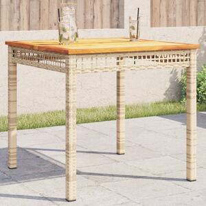 Záhradný stôl béžový 80x80x75 cm polyratan akáciové drevo