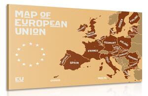 Obraz náučná mapa s názvami krajín európskej únie v odtieňoch hnedej Varianta: 60x40