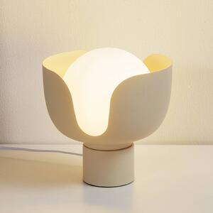 Stolná lampa Lindby Fiora, béžová, sklo, kov, Ø 20 cm