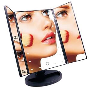 Bezdoteku Trípanelové kozmetické make-up zrkadlo s led osvetlením čierné zväčšovacie