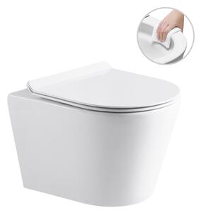 CERANO - Závesná WC misa Norbi, Rimless + UF sedátko - biela lesklá - 36,5x48,5 cm