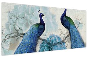 Obraz - Pávy s textúrami (120x50 cm)