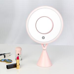 Bezdoteku LED kozmetické make-up zrkadlo X okrúhle nabíjacie ružové