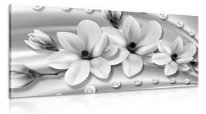 Obraz luxusná magnólia s perlami v čiernobielom prevedení Varianta: 100x50