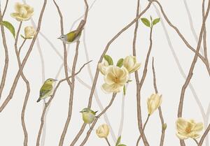 TENNESSEE WARBLER ON TWIG WITH MAGNOLIA – 100 x 50 cm
