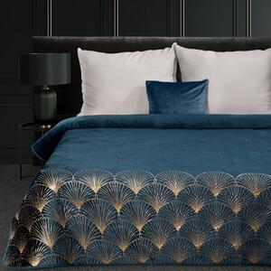 Dizajnový prehoz na posteľ LOTOS tyrkysovej farby so zlatým motívom Tyrkysová