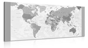 Obraz podrobná mapa sveta v čiernobielom prevedení Varianta: 100x50