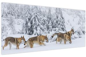 Obraz - Vlci v horách (120x50 cm)