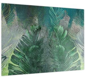 Obraz - Betónová textúra s listami (70x50 cm)