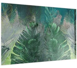 Obraz - Betónová textúra s listami (90x60 cm)