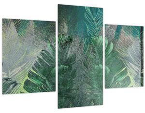 Obraz - Betónová textúra s listami (90x60 cm)