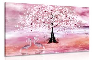 Obraz volavky pod magickým stromom v ružovom prevedení Varianta: 60x40