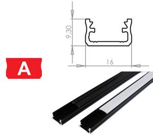 BERGE Hliníkový Profil pre LED pásky A Povrchový Čierny 1m
