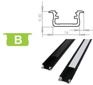 BERGE Hliníkový Profil pre LED pásky B zapustený Eloxovaný čierny 1m
