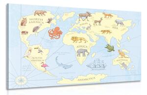 Obraz mapa sveta so zvieratami Varianta: 120x80