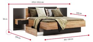 Manželská posteľ DOTA + rošt + matrac DE LUX + doska s nočnými stolíkmi, 180x200, dub Kraft/sivá