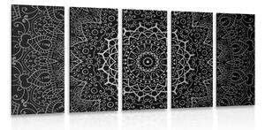 5-dielny obraz vintage Mandala v indickom štýle v čiernobielom prevedení