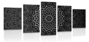 5-dielny obraz vintage Mandala v indickom štýle v čiernobielom prevedení