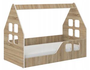 Detská posteľ domček Montessori 140 x 70 cm v dekore dub sonoma pravá Hnedá