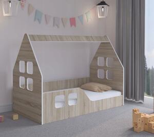 Detská posteľ domček Montessori 140 x 70 cm v dekore dub sonoma ľavá Hnedá