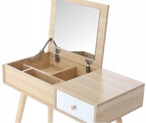 Retro drevený toaletný stolík s taburetkou Prírodná