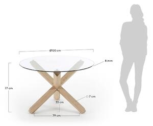 Dubový jedálenský stôl se skleněnou doskou Kave Home Nori, ø 120 cm
