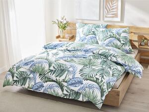 LIVARNO home Bavlnená posteľná bielizeň, 200 x 220 cm, 70 x 90 cm (listy/biela/zelená/modrá) (100362129)