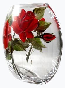Maľovaná váza ploská červená ruža, 1,2 l