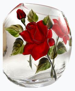 Maľovaná váza ploská červená ruža, 1,2 l
