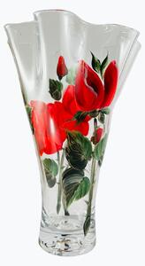 Maľovaná váza vlna červená ruža