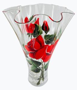Maľovaná váza vlna červená ruža