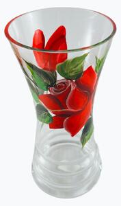 Maľovaná váza červená ruža s vrúbkovaným dnom