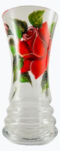 Maľovaná váza červená ruža s vrúbkovaným dnom