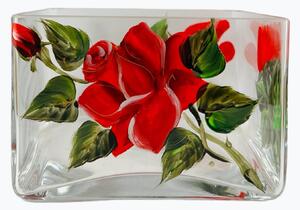 Krásna hranatá sklenená miska červená ruža