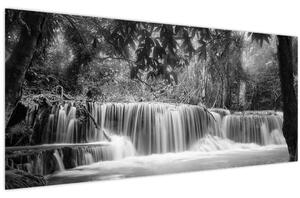 Obraz - Čiernobiely vodopád (120x50 cm)