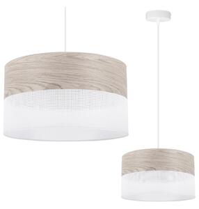 Závesné svietidlo Wood, 1x svetlobéžová dubová dýha/biele PVC tienidlo, (fi 30cm)