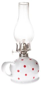 Keramická petrolejová lampa , biela s červenými bodkami